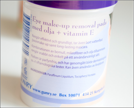 Gunry Eye Makeup Removal Pads Olja + Vitamin E Ingredienser